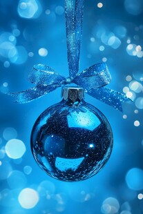 蓝色圣诞球 梦幻节日氛围