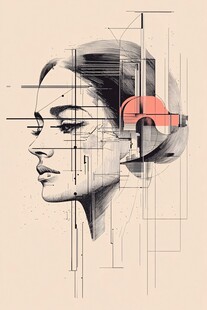 科技风线条勾勒女性侧脸