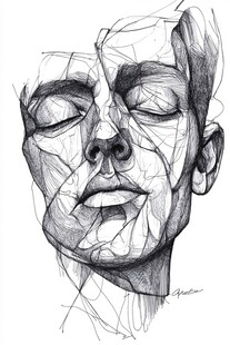 线条勾勒的闭眼男性头像