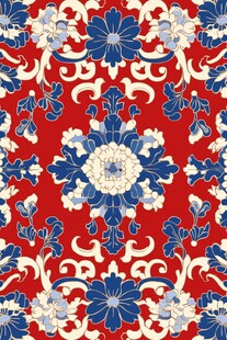 中式红底蓝白花卉传统图案