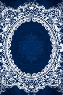 蓝色背景精致白色蕾丝边框