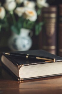 书香墨韵 书籍与笔的静谧组合