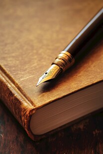 复古钢笔置于旧书籍之上