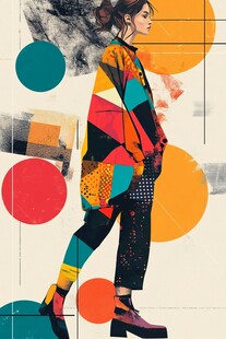 时尚几何风穿搭女性插画