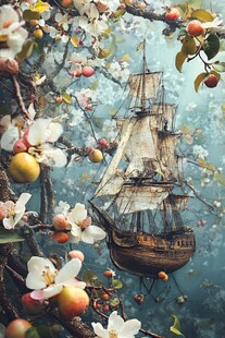 梦幻苹果树下的奇幻帆船
