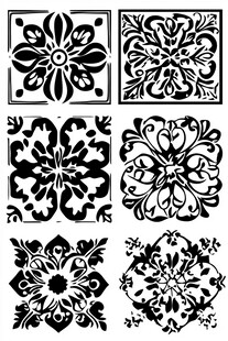 复古黑白花卉方形图案集合