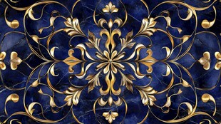 蓝底金色华丽花纹图案