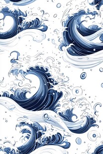蓝白海浪图案纹理设计