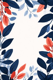 蓝红枝叶边框装饰图案