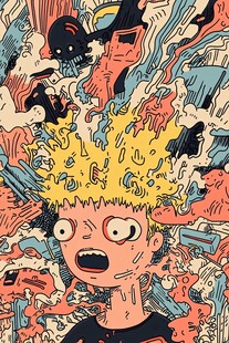 少年惊恐于奇幻混乱场景