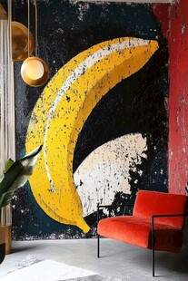 个性香蕉壁画装饰的客厅