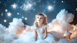 梦幻女孩置身云端星空