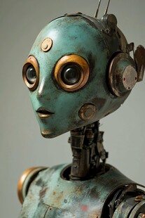 复古风机械机器人头部特写