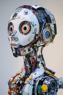 机械构造的机器人头部特写