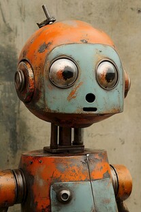 复古生锈机器人头部特写