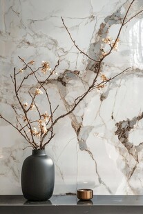 大理石前的花瓶与枝景