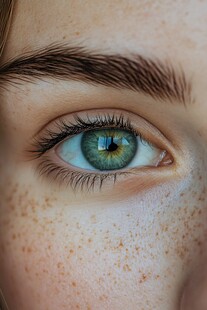 迷人绿眸与脸颊雀斑特写
