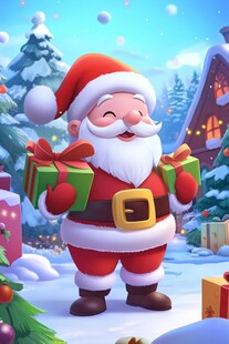圣诞老人雪地捧礼物