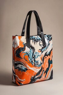 橙蓝印花手提包