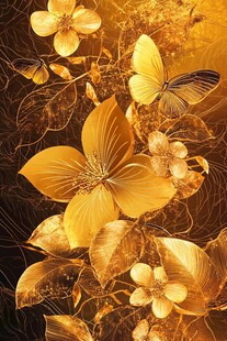 金色花卉蝴蝶梦幻插画