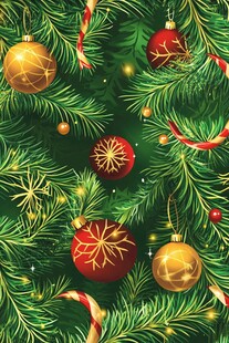 圣诞松枝上的缤纷装饰