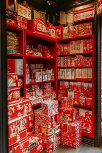 喜庆红色礼品堆架展示