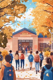 秋日校园学生入校场景