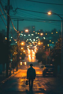 夜色中独行的身影