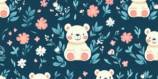 小熊花卉图案可爱背景图
