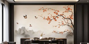 中式客厅 花鸟山水诗意背景墙