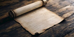 古老卷轴置于木质桌面上