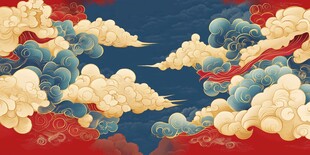 中式云纹图 红蓝色调典雅风