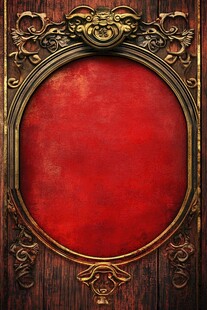 复古雕花红底金色边框装饰