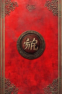 中式红底古典纹饰 毓 牌