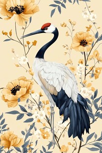 丹顶鹤栖于繁花之间