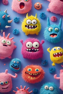 可爱多彩毛绒小怪兽集合