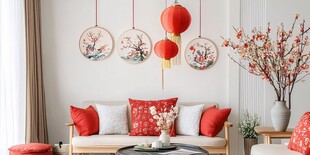 中式客厅的喜庆新春氛围