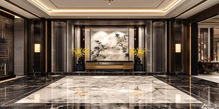 中式奢华大气酒店大堂空间