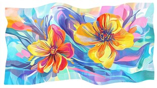 绚丽双花水彩艺术画