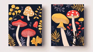 森林蘑菇插画装饰画