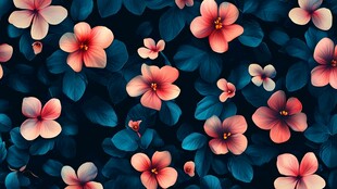 深蓝背景上的粉色花朵图案