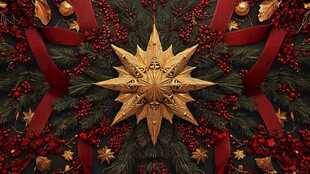 圣诞星饰装点翠绿枝叶