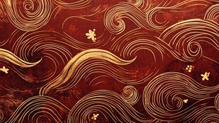 中式金红海浪纹华丽背景