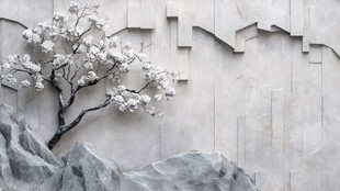 中式山水树景艺术墙面