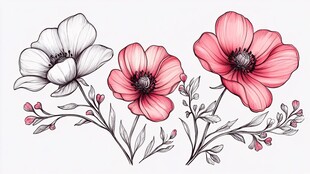 三色花朵手绘插画图案