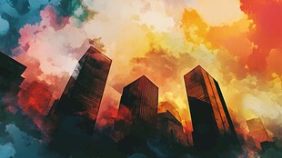 梦幻城市天际线绚丽黄昏