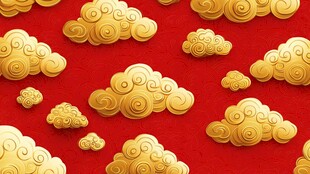 红色背景上的金色祥云图案