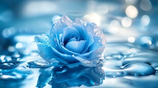 梦幻蓝玫瑰于水滴中绽放