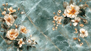 绿底花卉大理石纹理图案