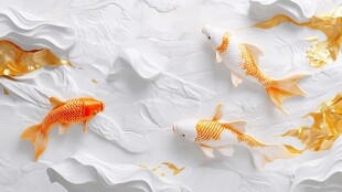 玉质锦鲤于金白间悠游